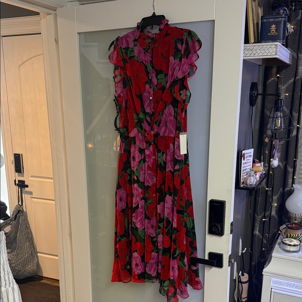 Julia Jordan Red and Pink Floral Midi Dress